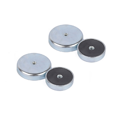 Flat Ferrite Pot Magnets With Threaded Hole