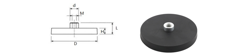 Rubber Coated Mounting Magnets With Internal Threaded Bushing