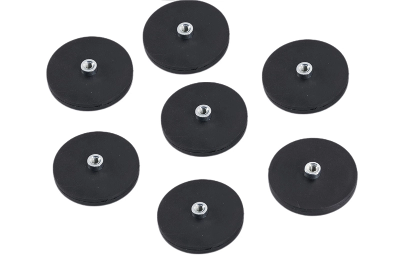 Rubber Coated Mounting Magnets With Internal Threaded Bushing
